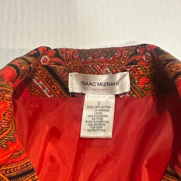 Isaac Mizrahi Paisley burnt orange corderoy Blazer paisley w buttons & pockets - Picture 9 of 13